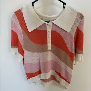 Altar'd State Women's Button Down Shirt - Pink, Red, and Tan